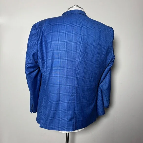 Dominique Wilkins Suit Mens 52R 47W Blue Plaid Super 120s Peak Lapel 2-Piece